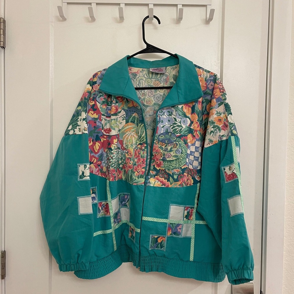 Vintage 80s‎ Patchwork Windbreaker Jacket GrandmaCore Whimsey Cottagecore